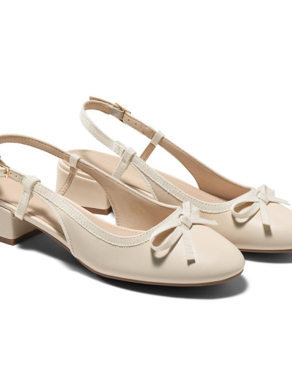 Womens Chunky Low Heels Slingback Ballet Bow Pumps Closed Toe Wedding Dress